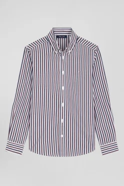 Regular burgundy striped cotton shirt