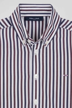 Regular burgundy striped cotton shirt