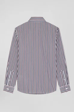 Regular burgundy striped cotton shirt