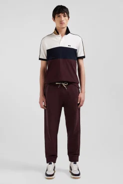 Regular burgundy tricolor short-sleeved cotton piqué polo shirt with Eden Park lettering