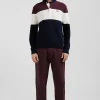 Regular burgundy wool and cotton jumper with knit patterns and rugby shirt collar