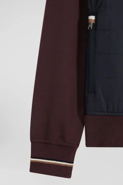 Regular burgundy zipped bi-material sweatshirt with padded front