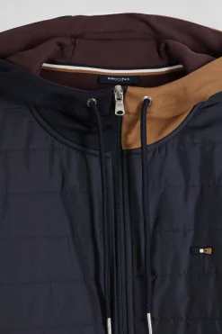 Regular burgundy zipped bi-material sweatshirt with padded front