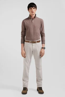 Regular camel chino trousers in stretch cotton gabardine