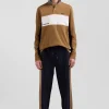 Regular camel colorblock long-sleeved cotton piqué polo shirt