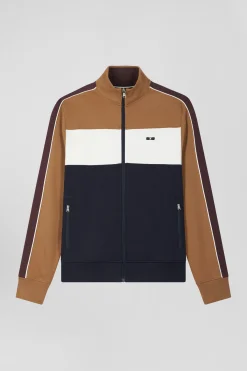 Regular camel colorblock zipped cotton blend sweatshirt
