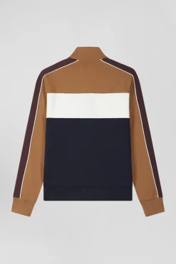 Regular camel colorblock zipped cotton blend sweatshirt