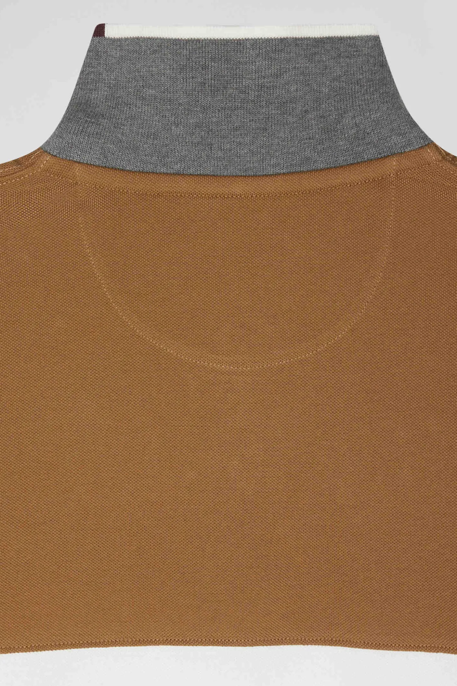 Regular camel colorblock long-sleeved cotton piqué polo shirt