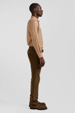 Regular camel cotton and cashmere twill shirt