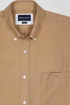 Regular camel cotton and cashmere twill shirt