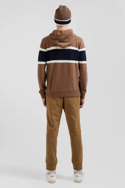 Regular camel cotton hooded jumper with EP10 jacquard