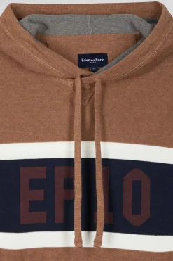 Regular camel cotton hooded jumper with EP10 jacquard
