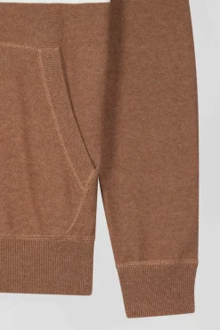 Regular camel cotton hooded jumper with EP10 jacquard