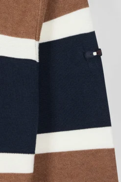 Regular camel cotton hooded jumper with EP10 jacquard