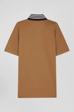 Regular camel cotton rugby shirt with contrasted collar