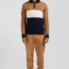 Regular camel embroidered semi-zipped colorblock cotton jumper