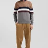 Regular camel fancy knit cotton crew neck jumper