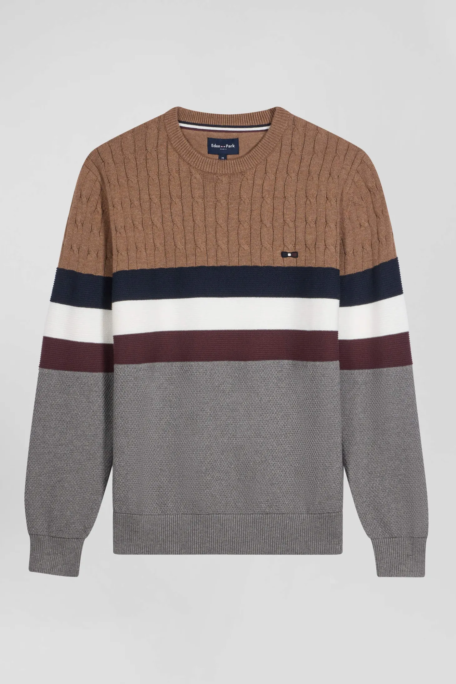 Regular camel fancy knit cotton crew neck jumper