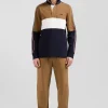 Regular camel long-sleeved cotton rugby shirt with back embroidery and piping