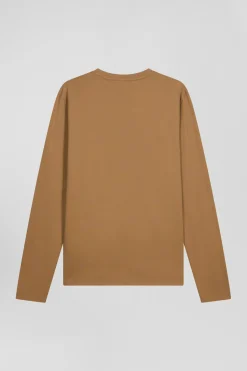 Regular camel long-sleeved cotton T-shirt