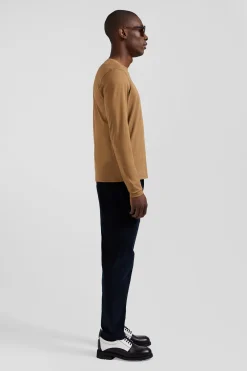 Regular camel long-sleeved cotton T-shirt
