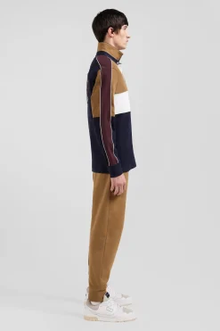 Regular camel long-sleeved cotton rugby shirt with back embroidery and piping