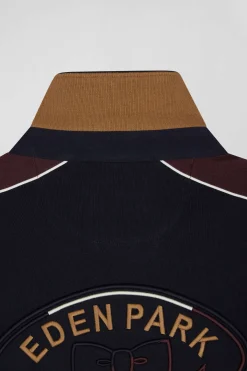 Regular camel long-sleeved cotton rugby shirt with back embroidery and piping