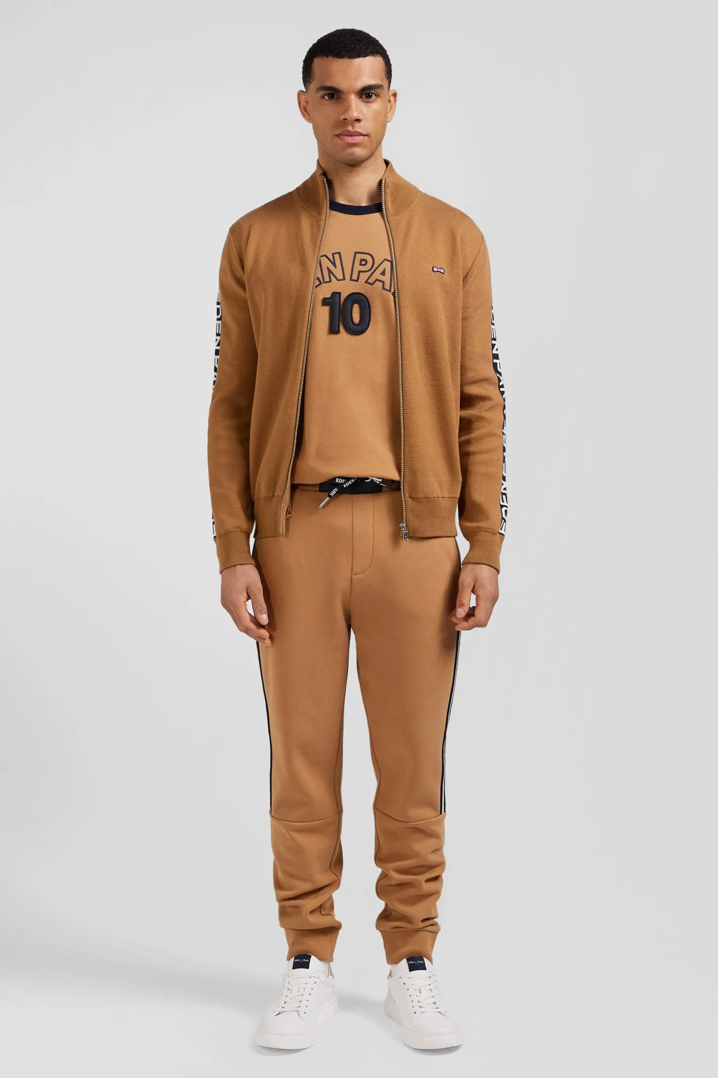 Regular camel milano cotton zipped cardigan