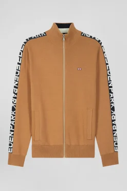 Regular camel milano cotton zipped cardigan