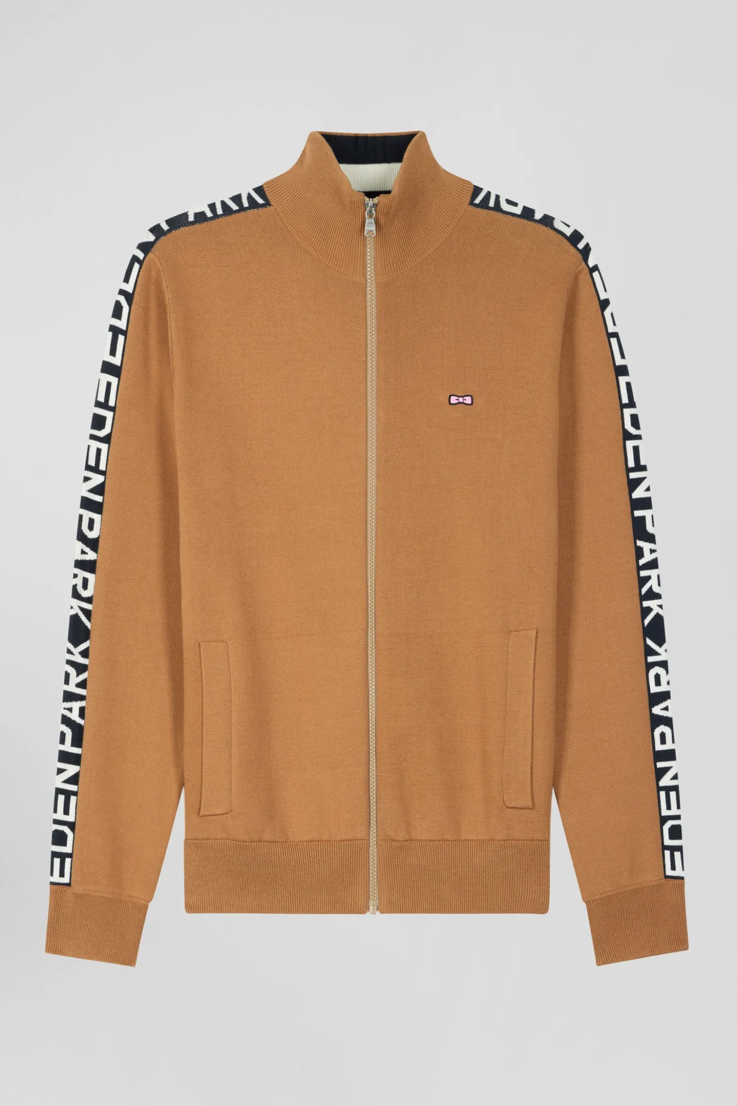 Regular camel milano cotton zipped cardigan