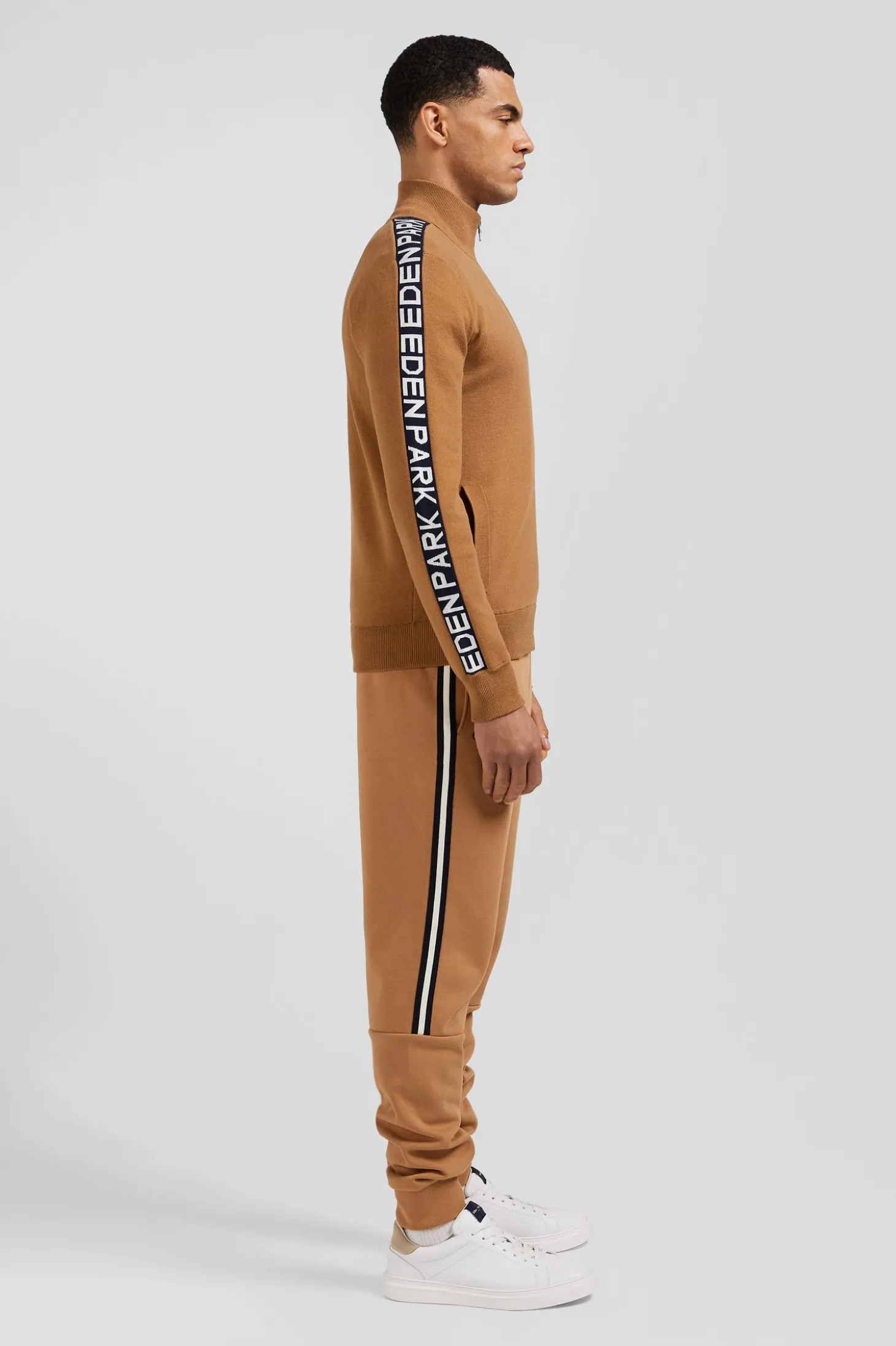 Regular camel milano cotton zipped cardigan