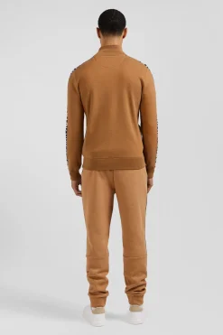 Regular camel milano cotton zipped cardigan