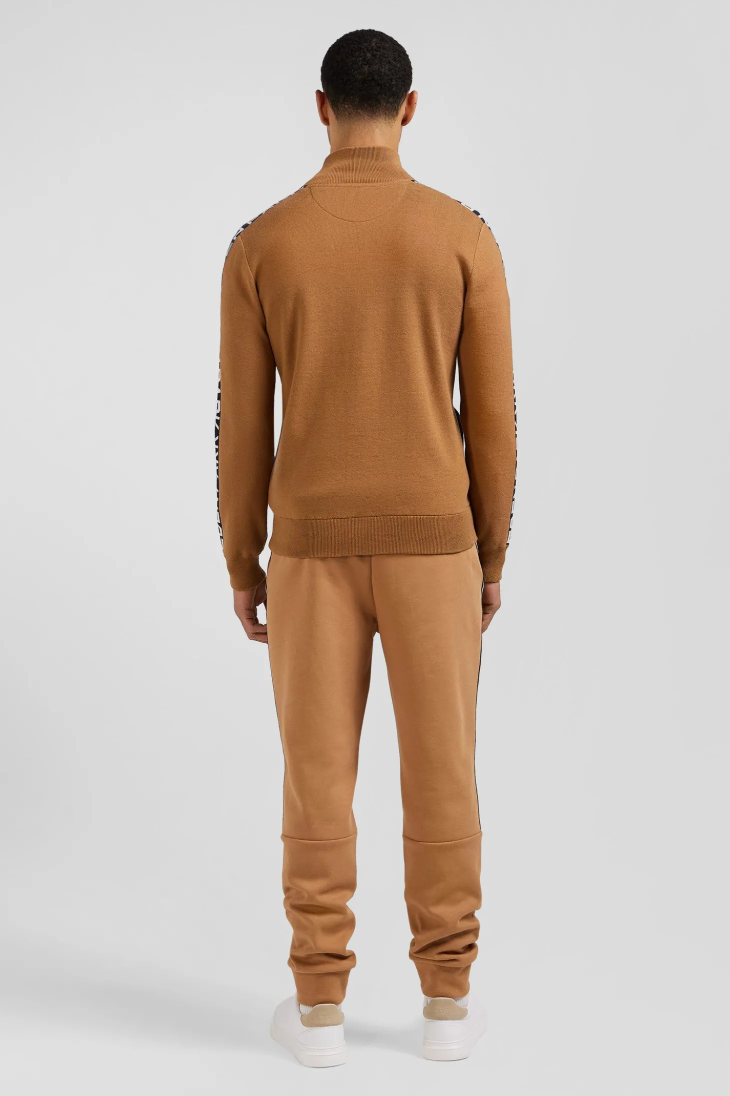 Regular camel milano cotton zipped cardigan