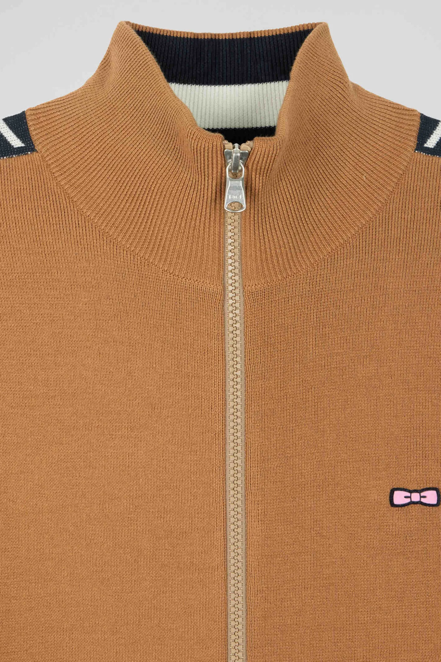Regular camel milano cotton zipped cardigan