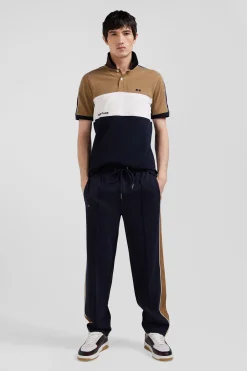 Regular camel mixed cotton jogging bottoms with leg piping