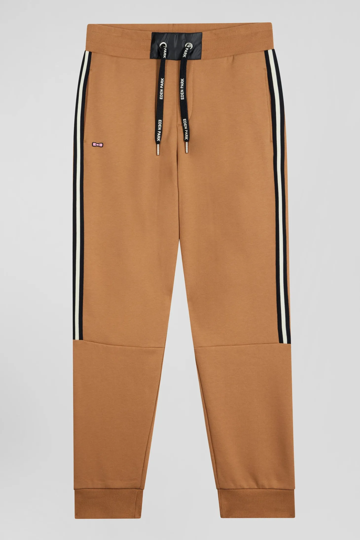 Regular camel mixed cotton jogging bottoms with striped trim