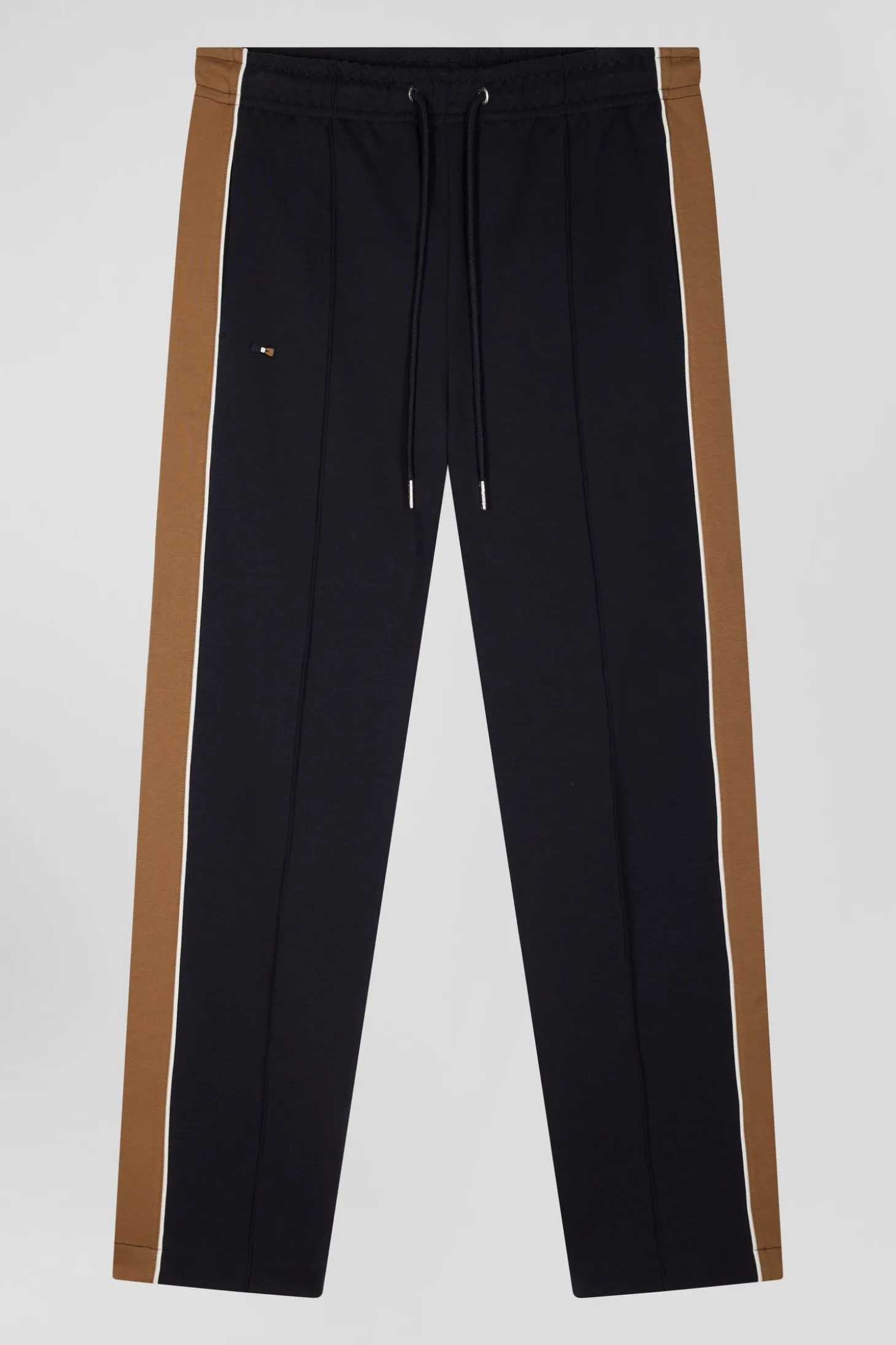 Regular camel mixed cotton jogging bottoms with leg piping