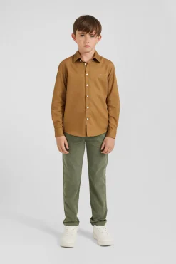 Regular camel oxford cotton shirt