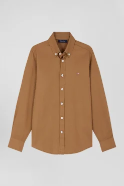 Regular camel oxford cotton shirt