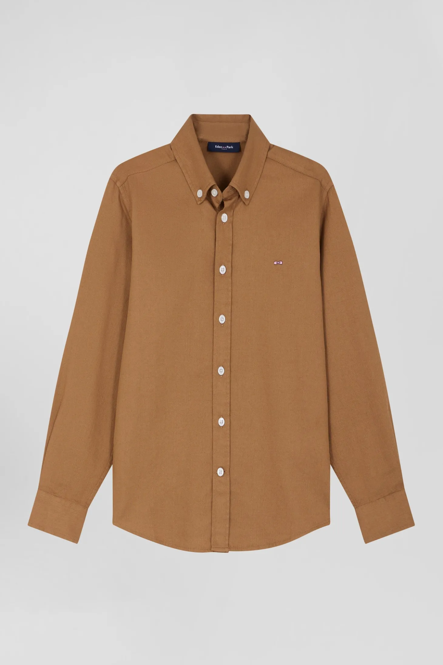 Regular camel oxford cotton shirt