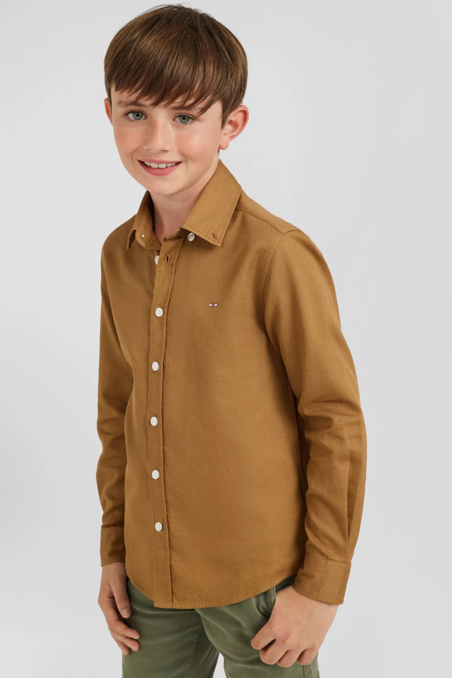 Regular camel oxford cotton shirt