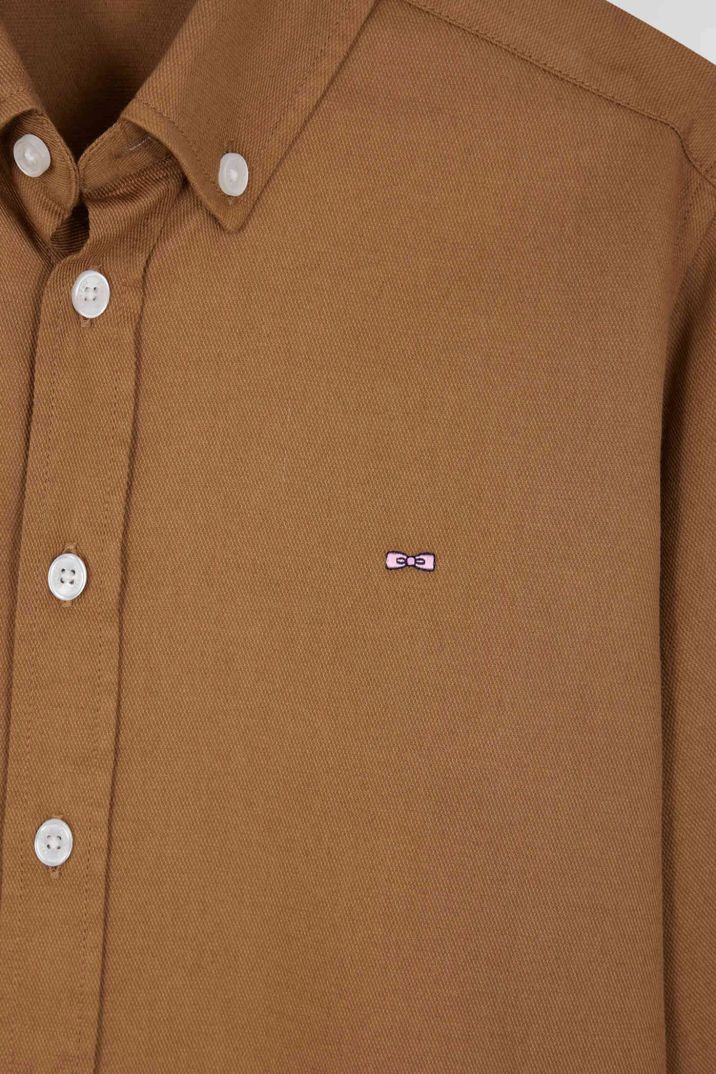 Regular camel oxford cotton shirt