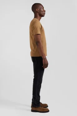 Regular camel Pima cotton short-sleeved T-shirt