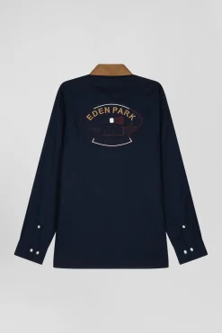 Regular camel pinpoint cotton bicolour shirt with back embroidery
