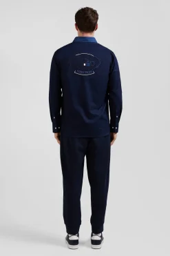 Regular camel pinpoint cotton bicolour shirt with back embroidery