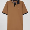 Regular camel short-sleeved cotton piqué polo shirt with contrasting details