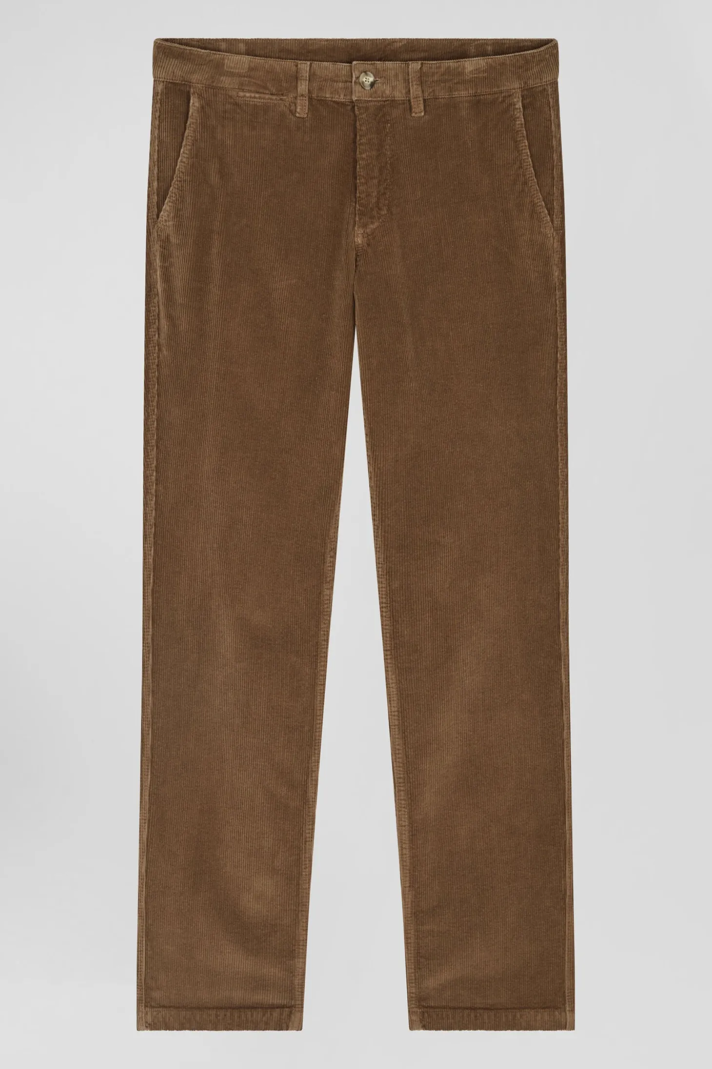 Regular camel stretch cotton velvet chino trousers