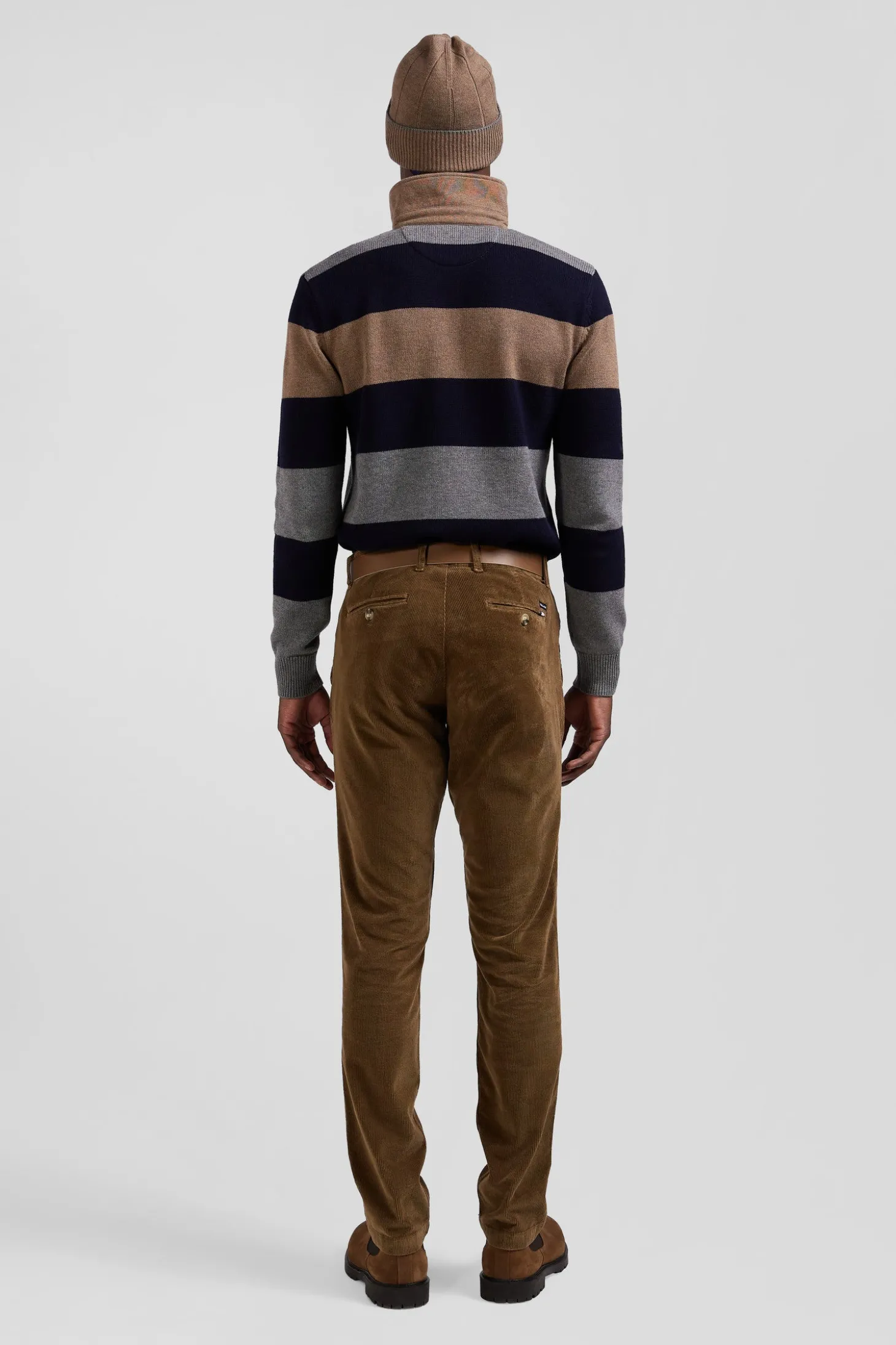 Regular camel stretch cotton velvet chino trousers