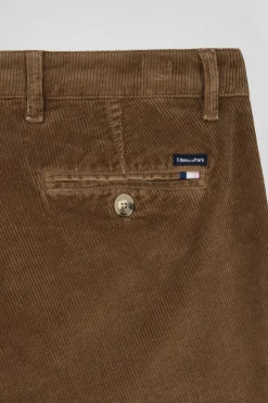 Regular camel stretch cotton velvet chino trousers