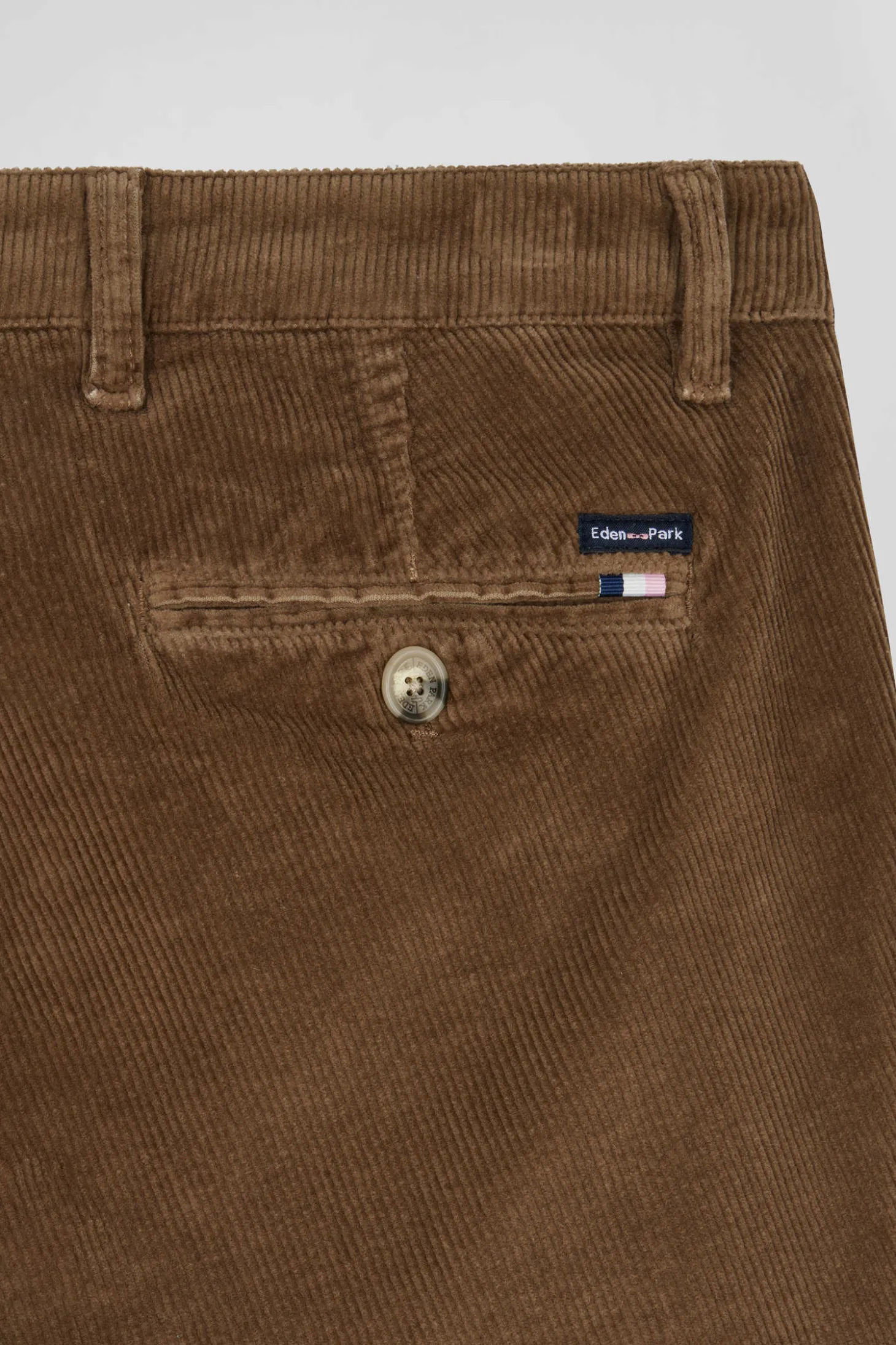 Regular camel stretch cotton velvet chino trousers